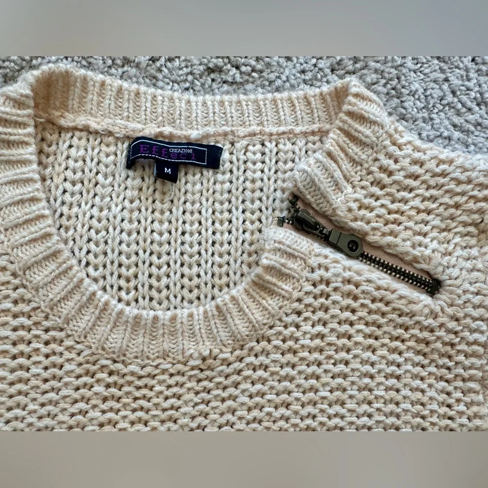 Creazioni Effeci Cream Sweater with Zipper Accents - size M - Picture 3 of 6